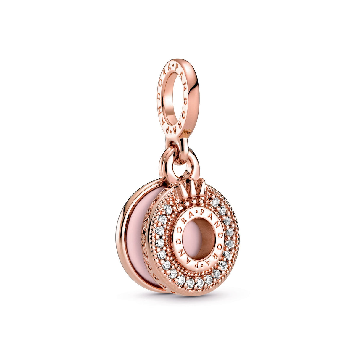 Dangle Charm – 14k Rose Gold-Plated – Sparkling Pavé Crown O