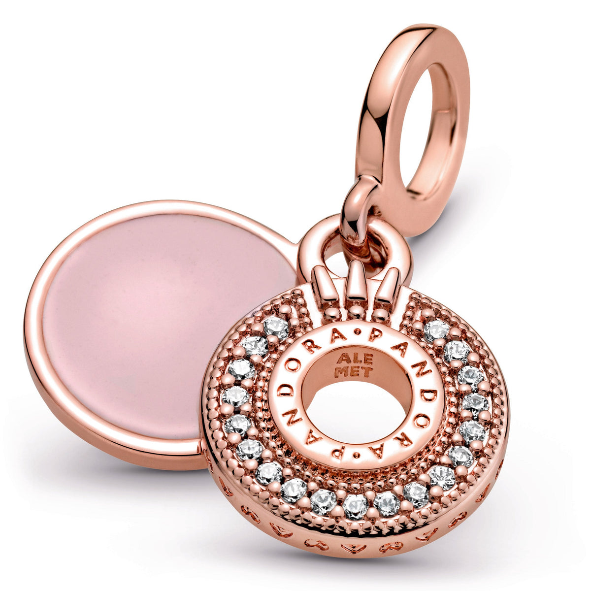 Dangle Charm – 14k Rose Gold-Plated – Sparkling Pavé Crown O