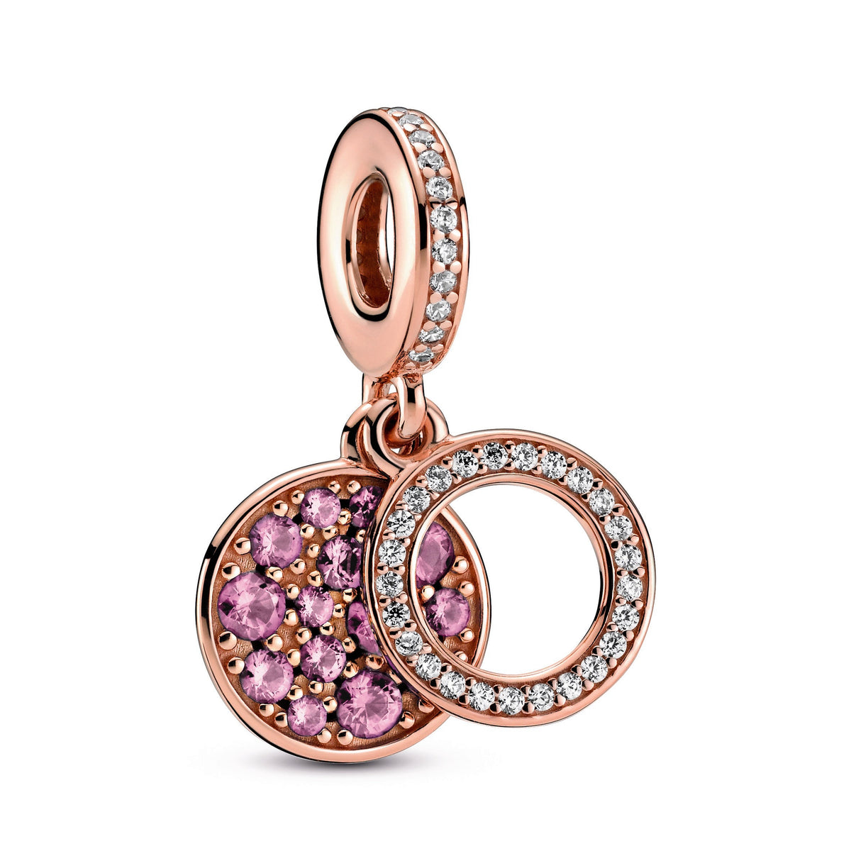 Dangle Charm – 14k Rose Gold-Plated – Sparkling Pink Disc Double