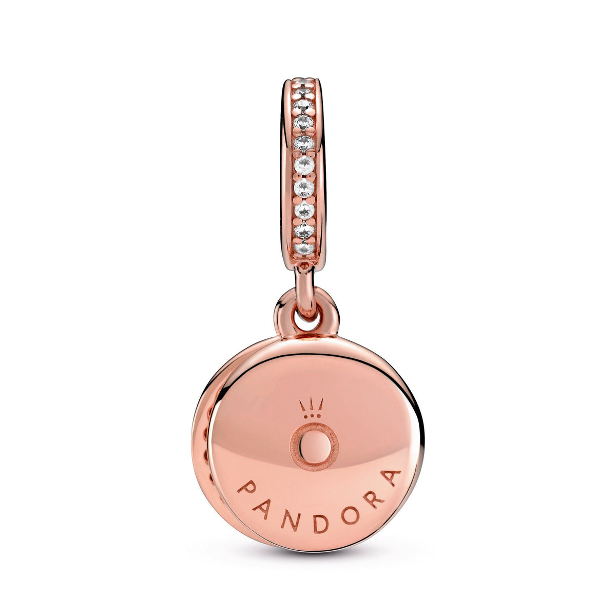 Dangle Charm – 14k Rose Gold-Plated – Sparkling Pink Disc Double