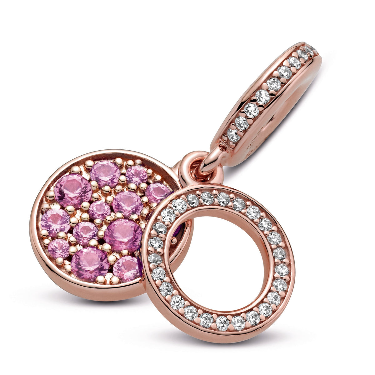 Dangle Charm – 14k Rose Gold-Plated – Sparkling Pink Disc Double