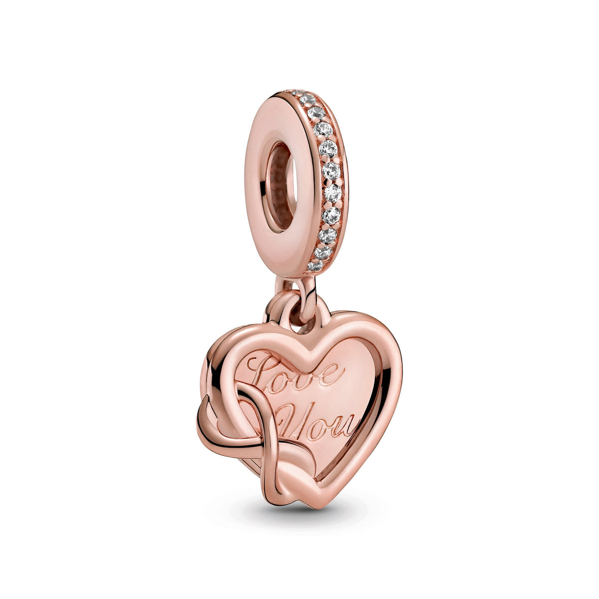 Dangle Charm – 14k Rose Gold-Plated – Love You Infinity Heart