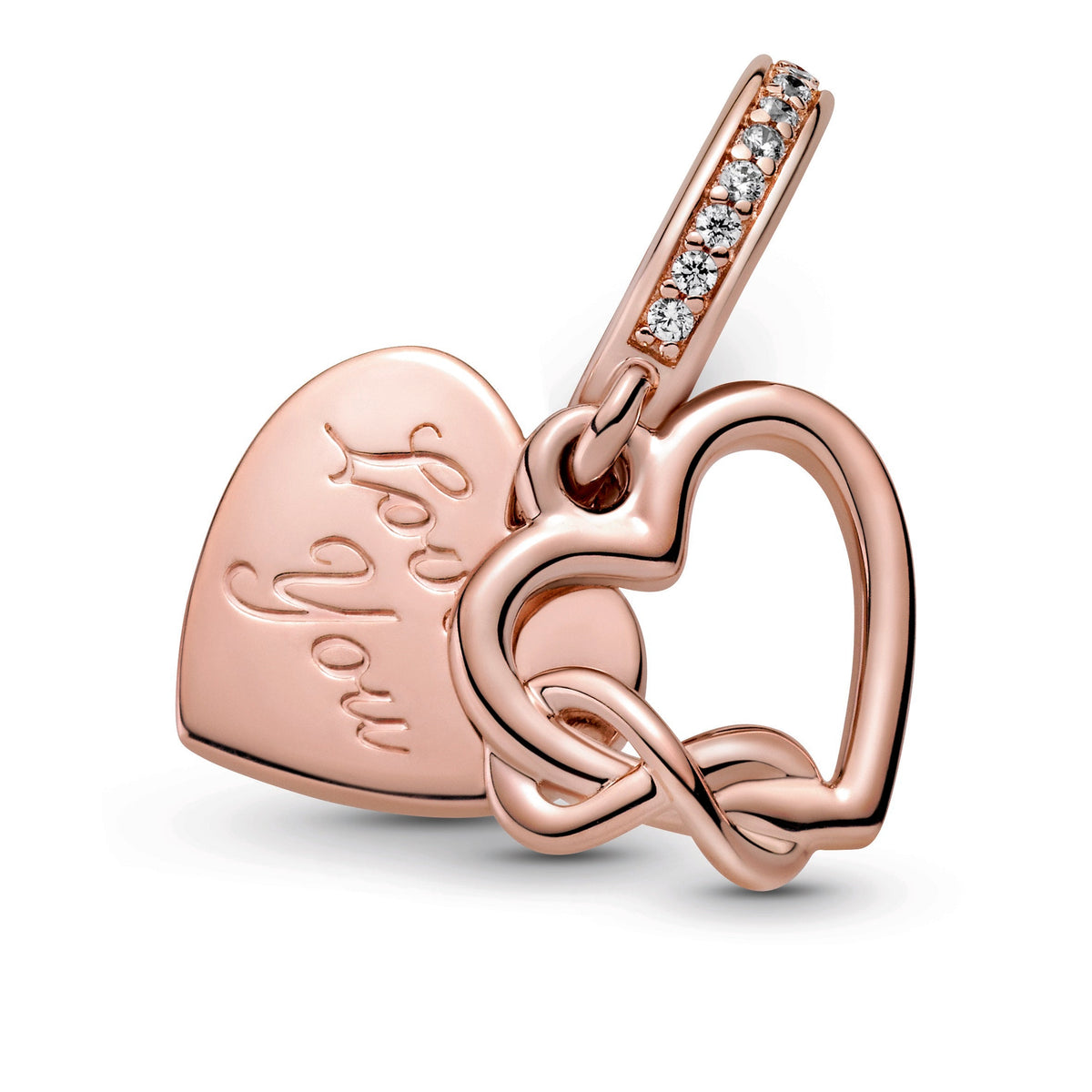 Dangle Charm – 14k Rose Gold-Plated – Love You Infinity Heart