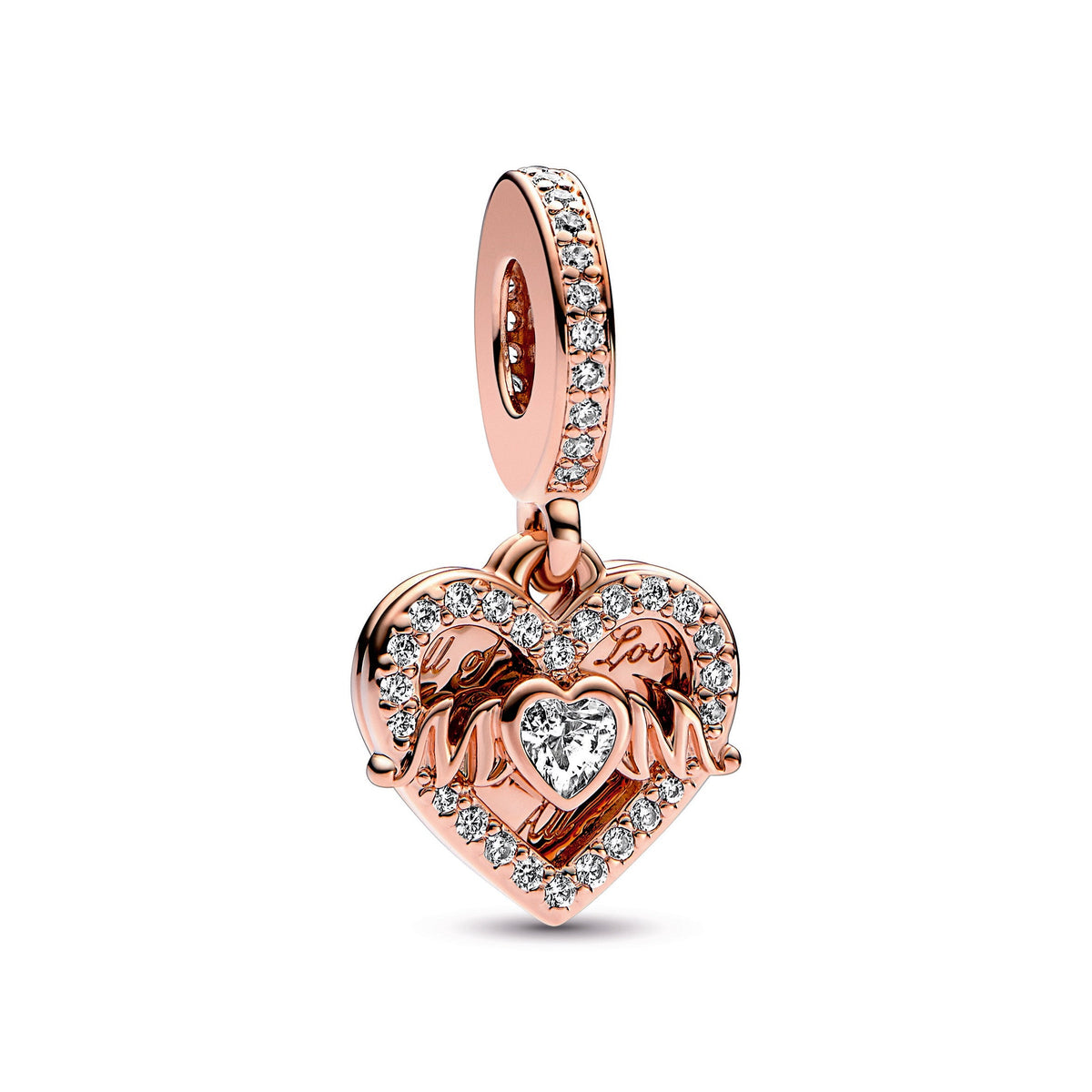 Dangle Charm – 14k Rose Gold-Plated – Heart & Mum