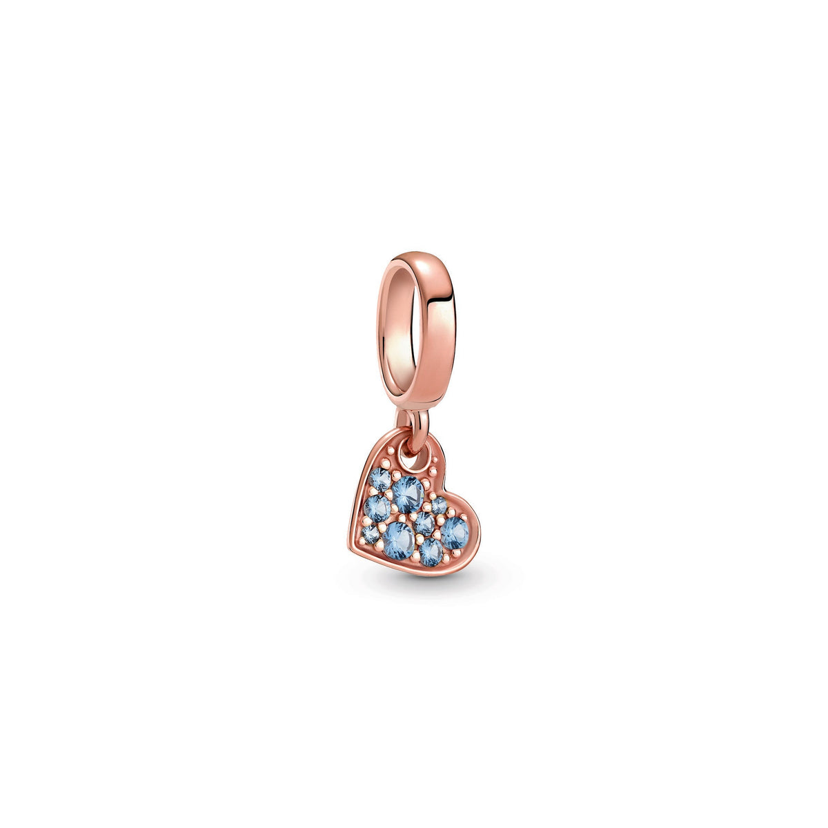 Dangle Charm – 14k Rose Gold-Plated – Light Blue Pavé Tilted Heart