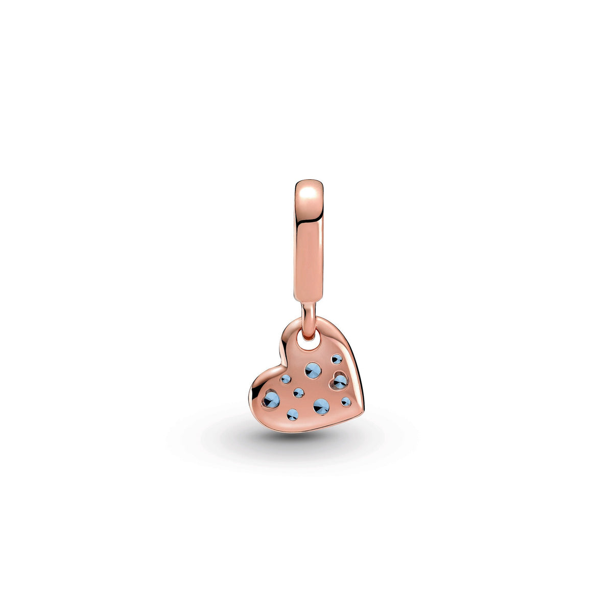 Dangle Charm – 14k Rose Gold-Plated – Light Blue Pavé Tilted Heart