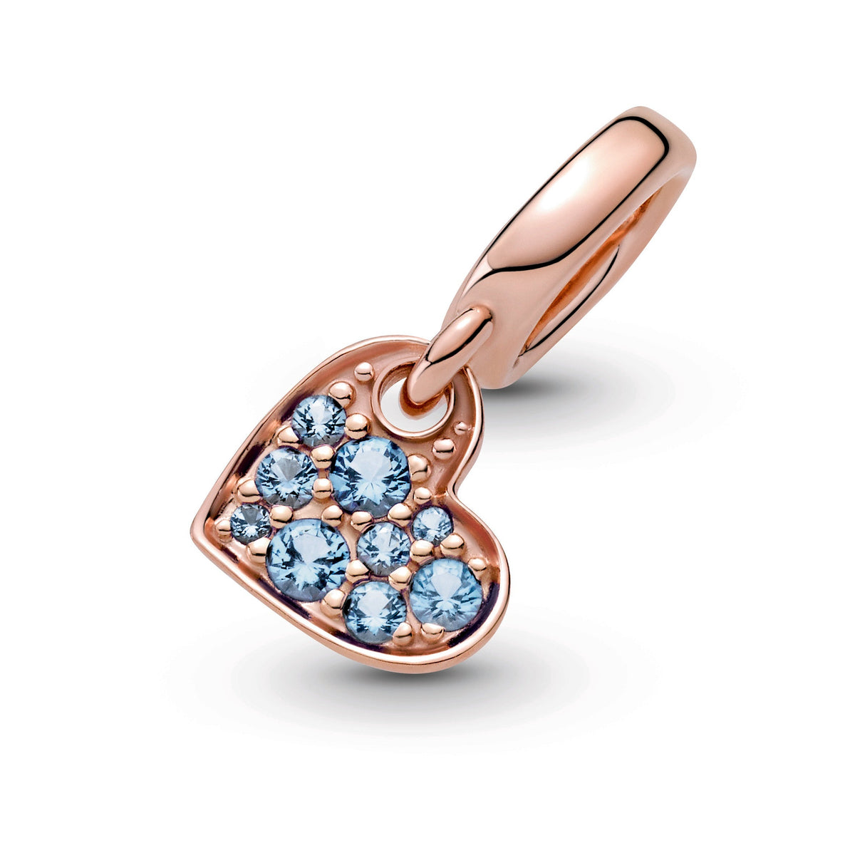 Dangle Charm – 14k Rose Gold-Plated – Light Blue Pavé Tilted Heart