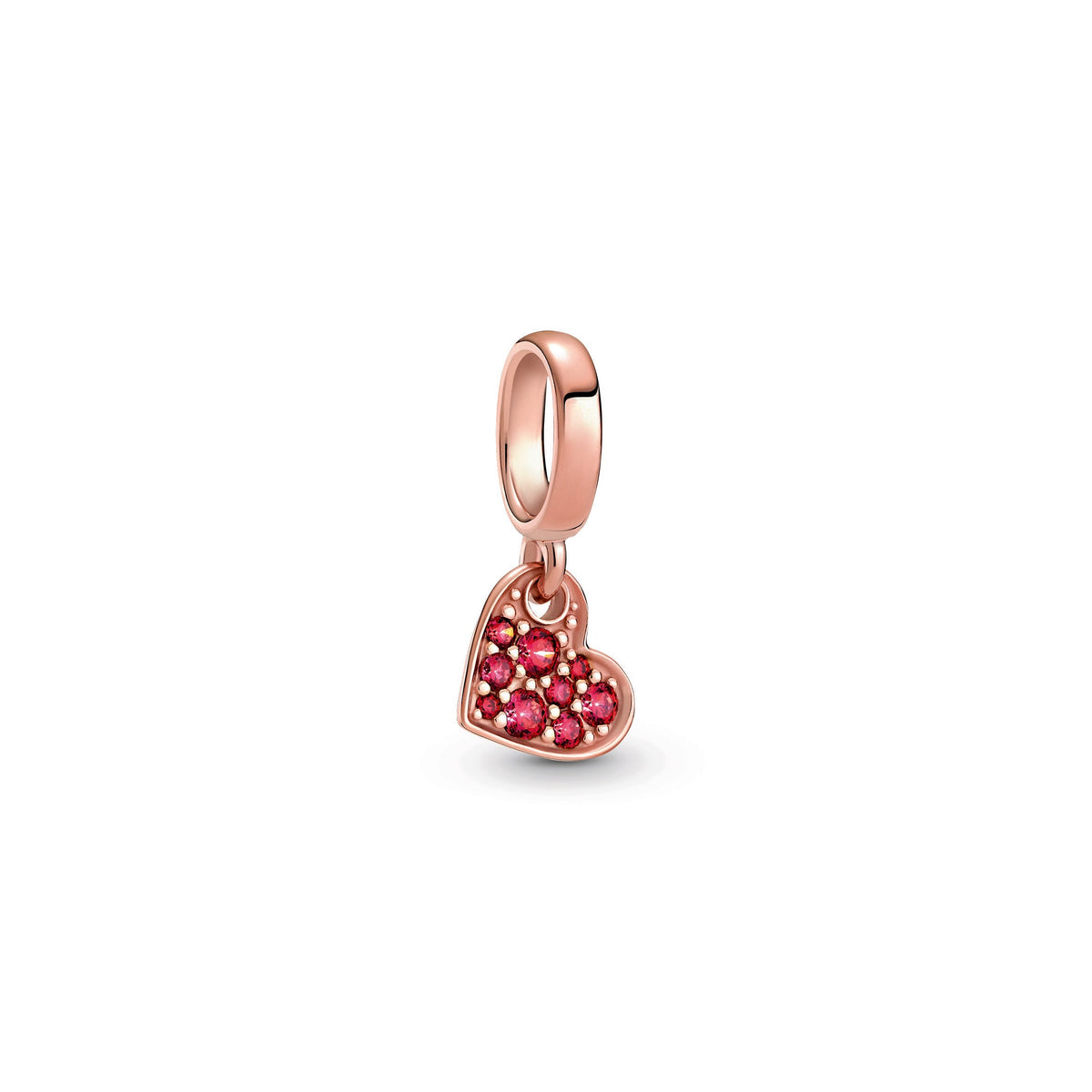 Dangle Charm – 14k Rose Gold-Plated – Red Pavé Tilted Heart