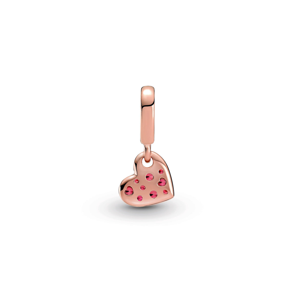 Dangle Charm – 14k Rose Gold-Plated – Red Pavé Tilted Heart