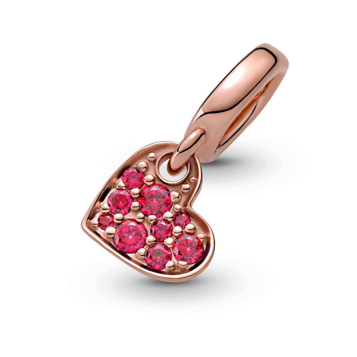 Dangle Charm – 14k Rose Gold-Plated – Red Pavé Tilted Heart