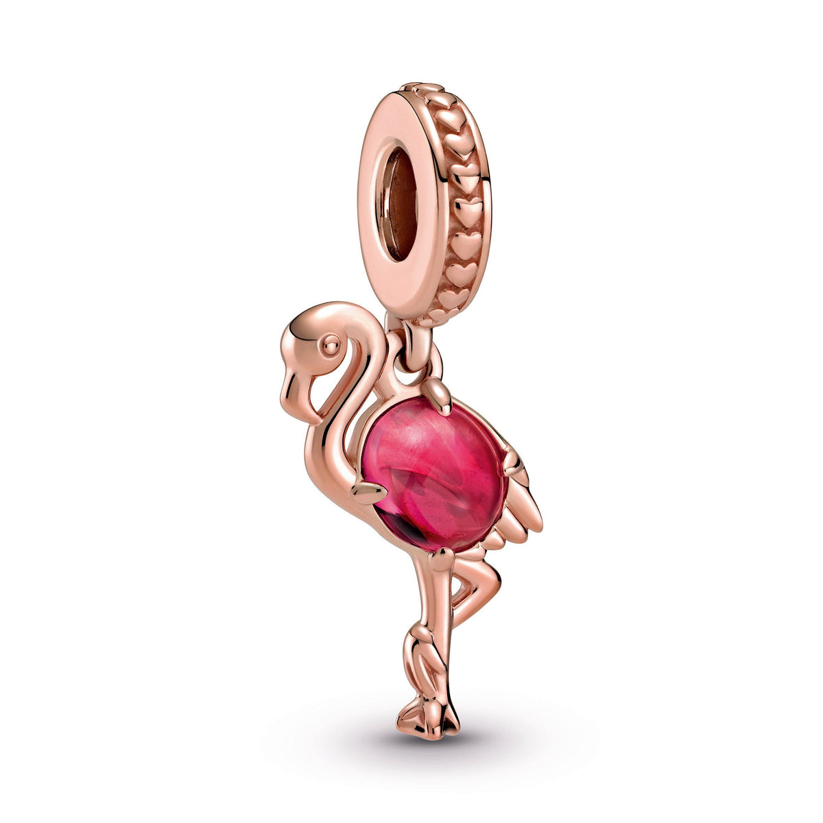 Dangle Charm – 14k Rose Gold-Plated – Pink Murano Glass Flamingo