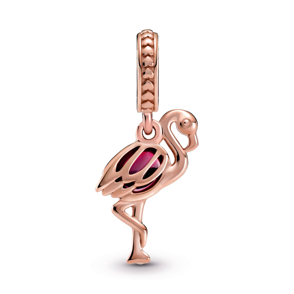 Dangle Charm – 14k Rose Gold-Plated – Pink Murano Glass Flamingo