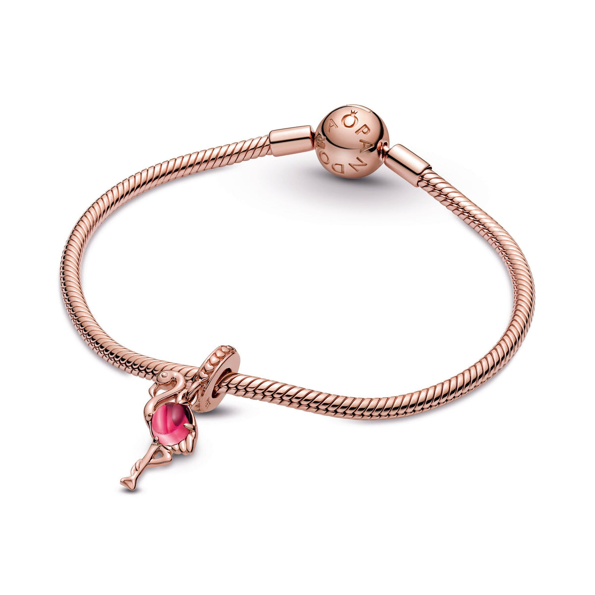 Dangle Charm – 14k Rose Gold-Plated – Pink Murano Glass Flamingo