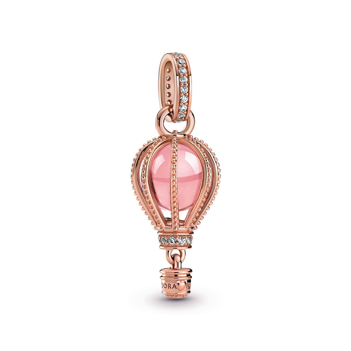 Dangle Charm – 14k Rose Gold-Plated – Sparkling Pink Hot Air Balloon