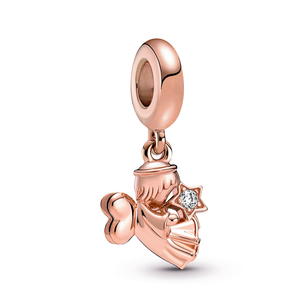 Dangle Charm – 14k Rose Gold-Plated – Heart Winged Angel