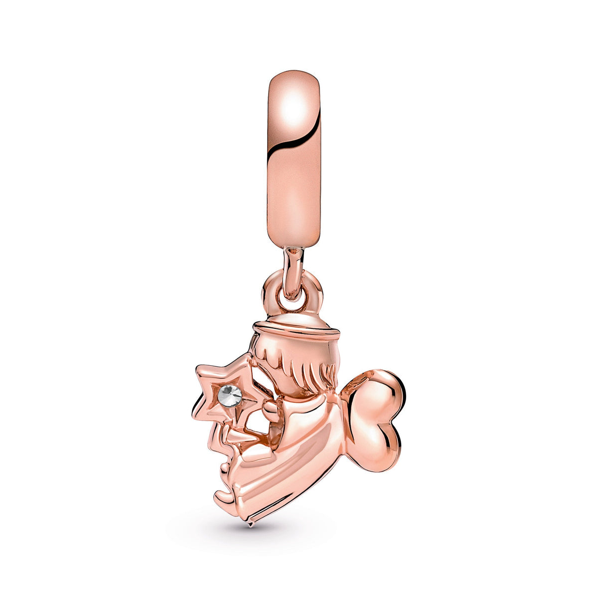 Dangle Charm – 14k Rose Gold-Plated – Heart Winged Angel
