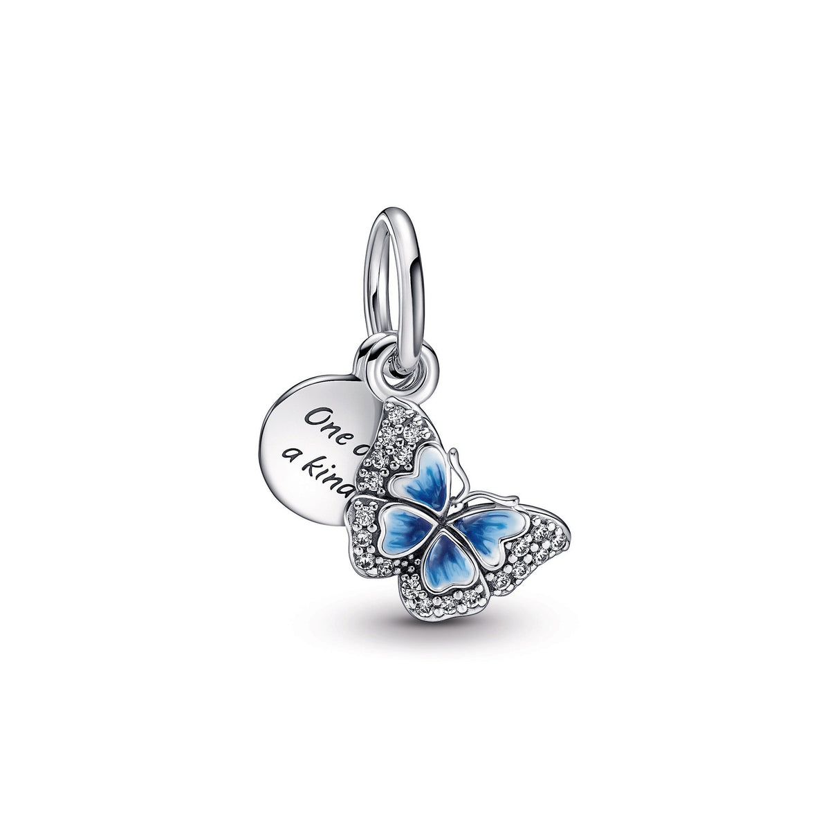 Dangle Charm – Sterling Silver – Blue Butterfly & Quote Double