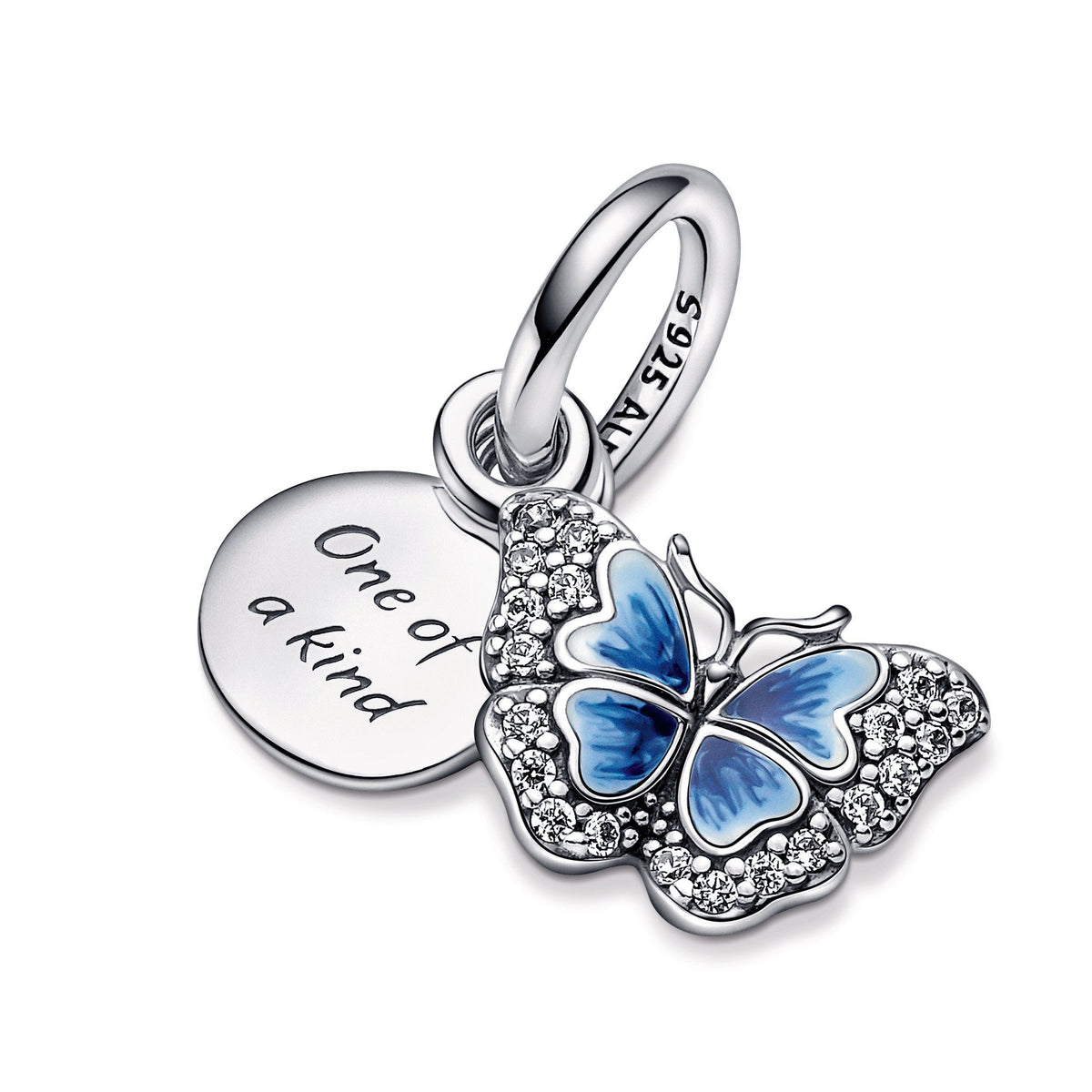 Dangle Charm – Sterling Silver – Blue Butterfly & Quote Double