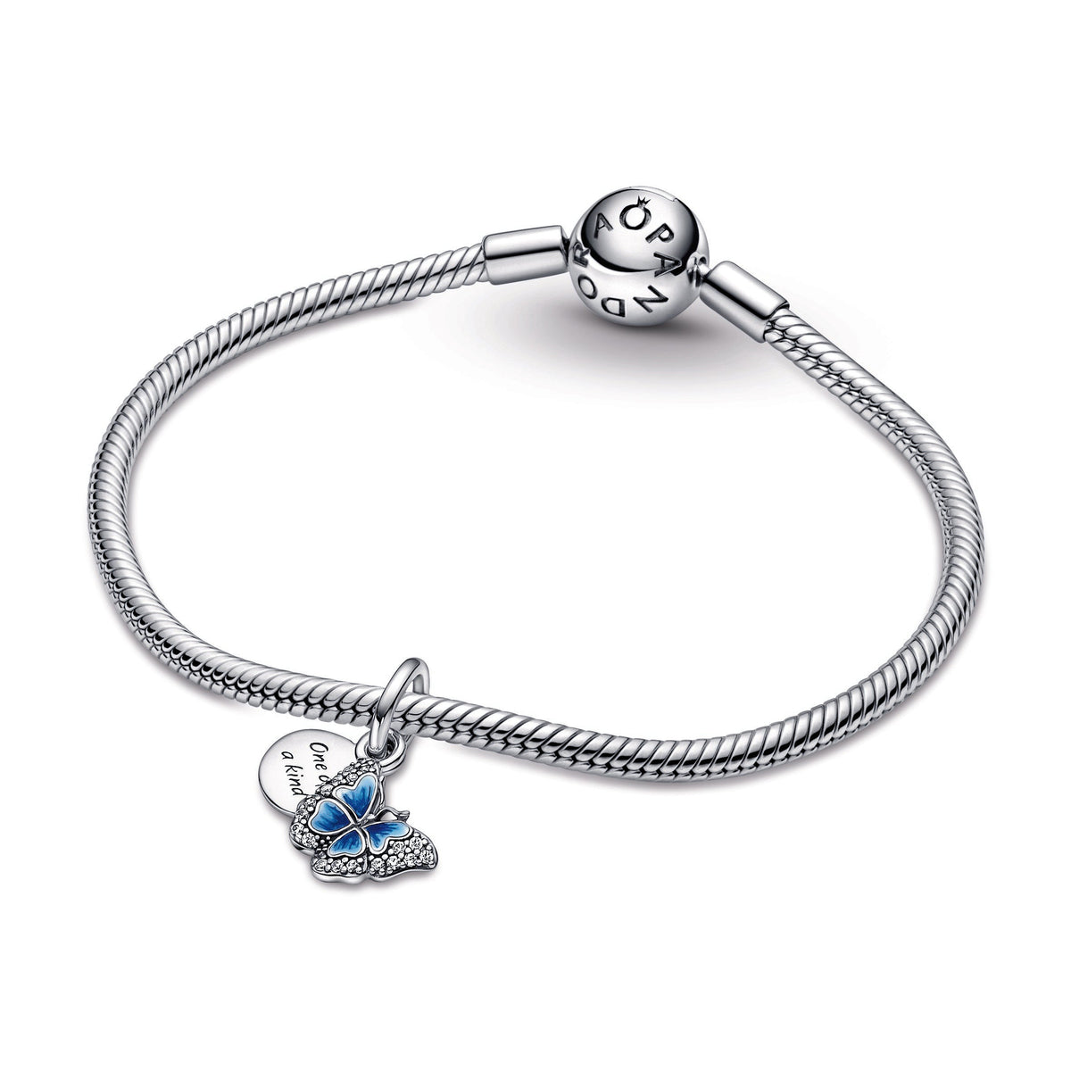 Dangle Charm – Sterling Silver – Blue Butterfly & Quote Double