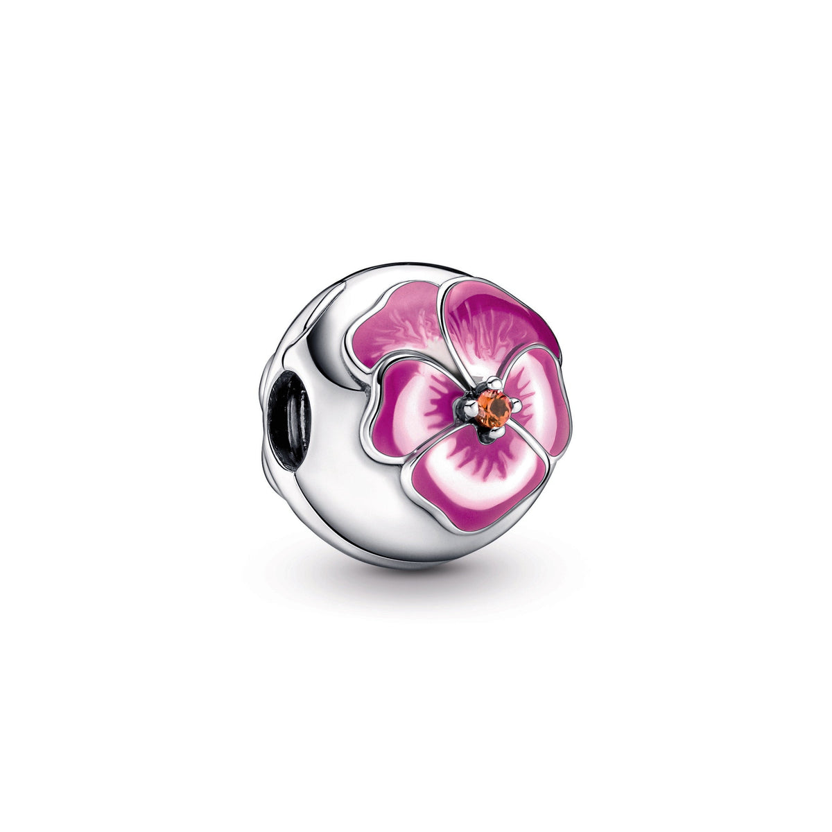 Clip Charm – Sterling Silver – Pink Pansy Flower