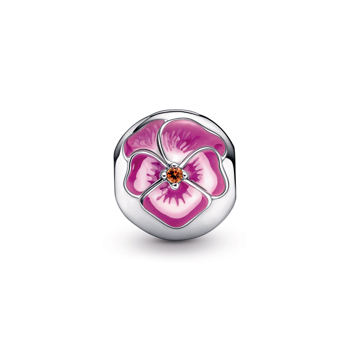 Clip Charm – Sterling Silver – Pink Pansy Flower
