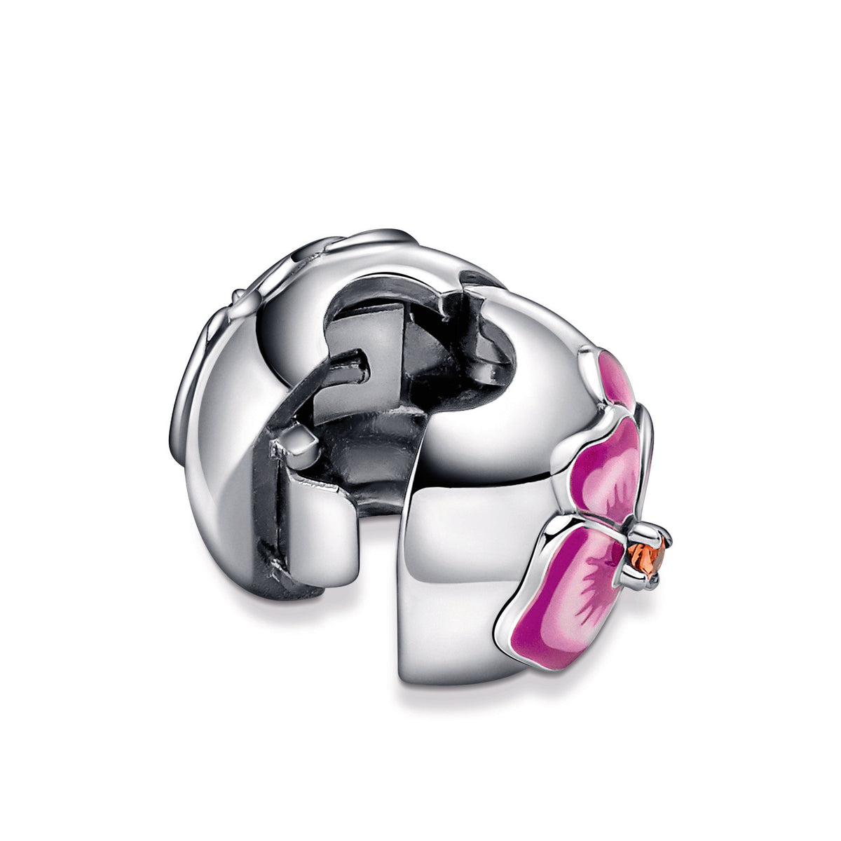 Clip Charm – Sterling Silver – Pink Pansy Flower