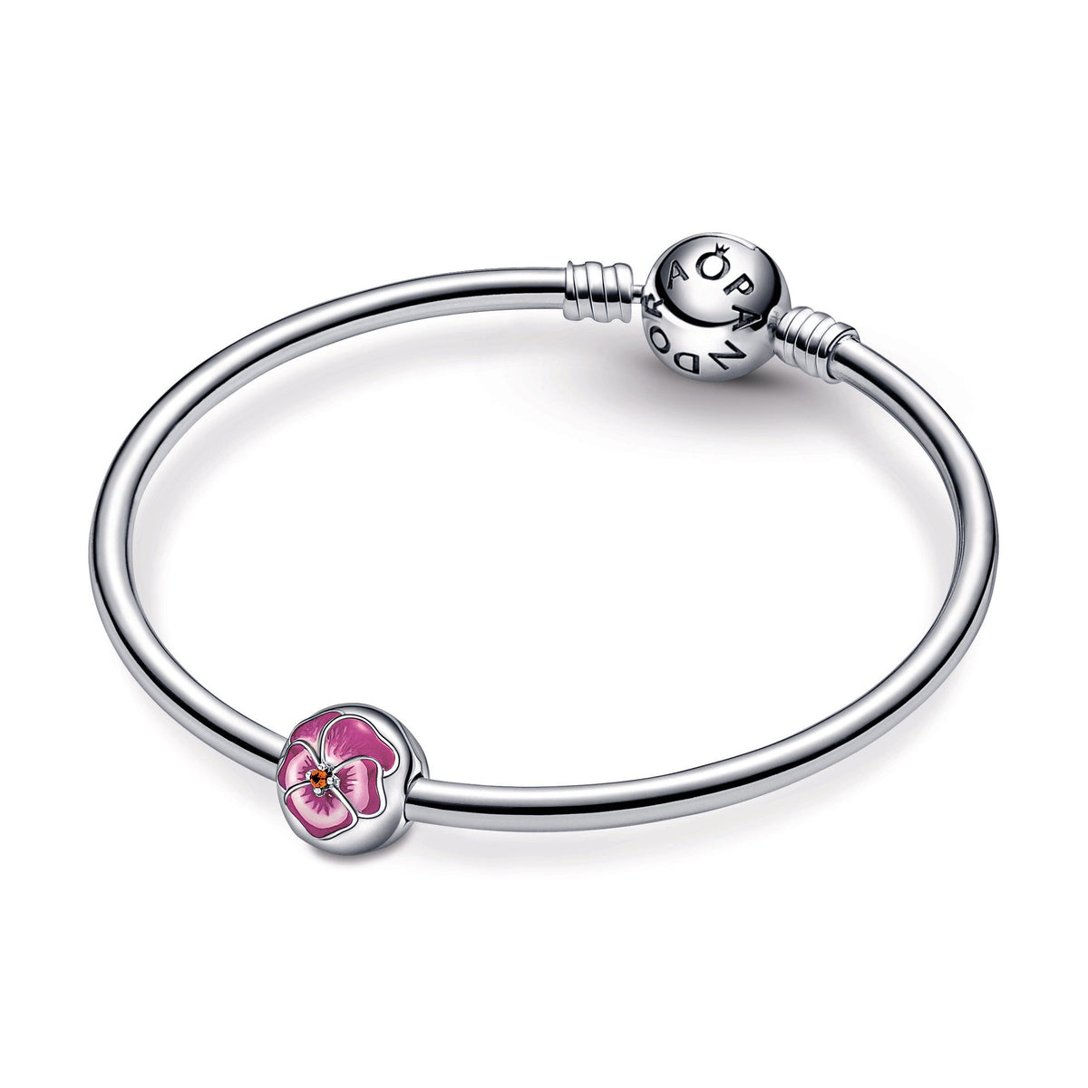 Clip Charm – Sterling Silver – Pink Pansy Flower