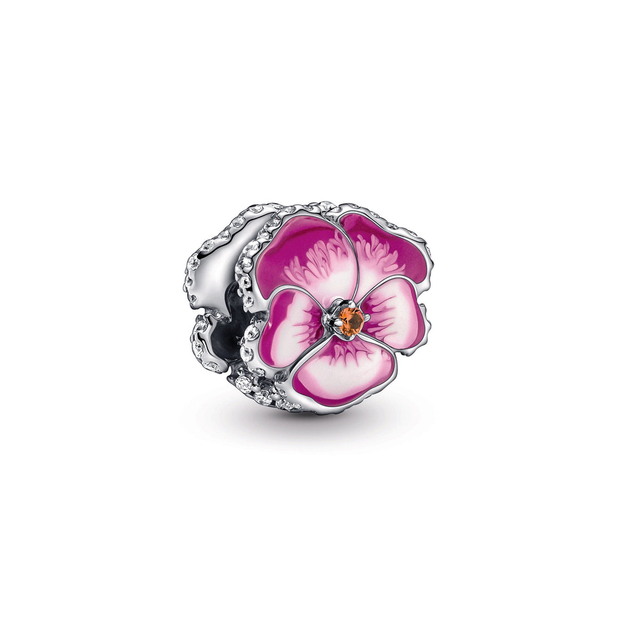 Charm – Sterling Silver – Pink Pansy Flower