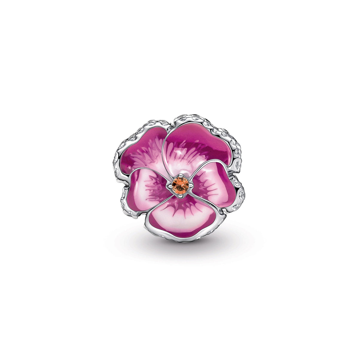 Charm – Sterling Silver – Pink Pansy Flower
