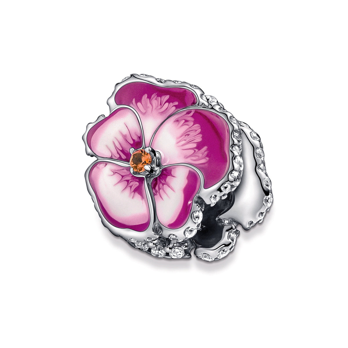 Charm – Sterling Silver – Pink Pansy Flower