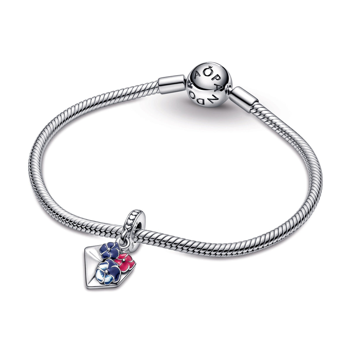 Dangle Charm – Sterling Silver – Pansy Flower Envelope