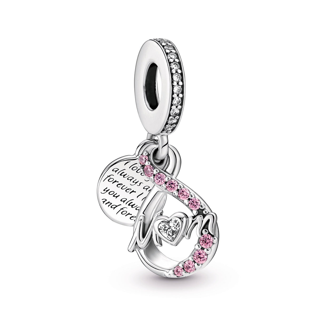 Dangle Charm – Sterling Silver – Mum Infinity Pavé Double