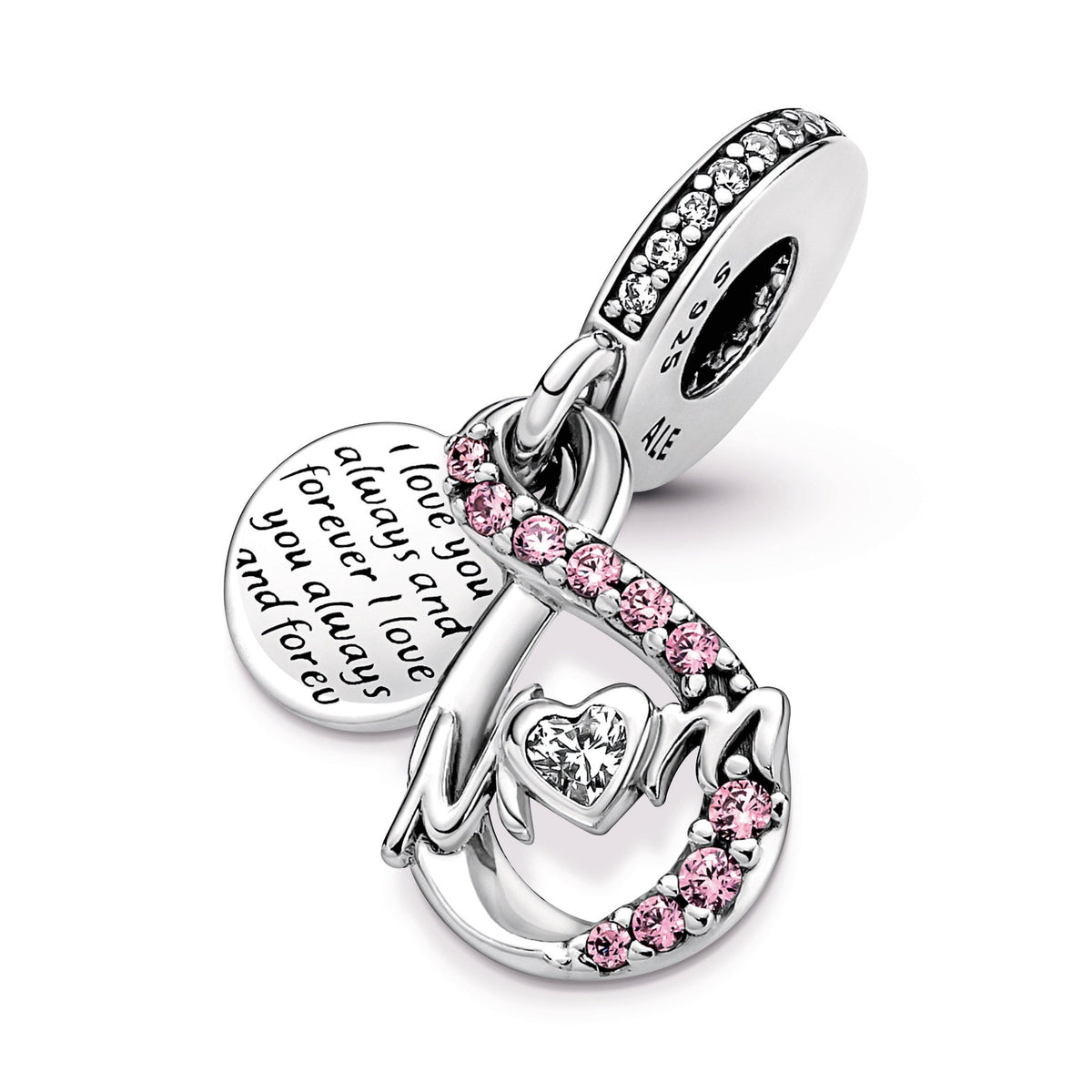 Dangle Charm – Sterling Silver – Mum Infinity Pavé Double