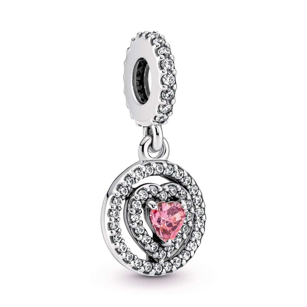 Dangle Charm – Sterling Silver – Sparkling Double Halo Heart