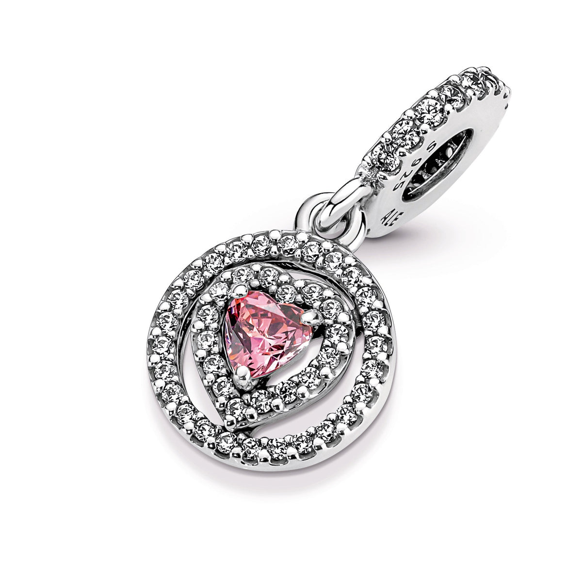 Dangle Charm – Sterling Silver – Sparkling Double Halo Heart