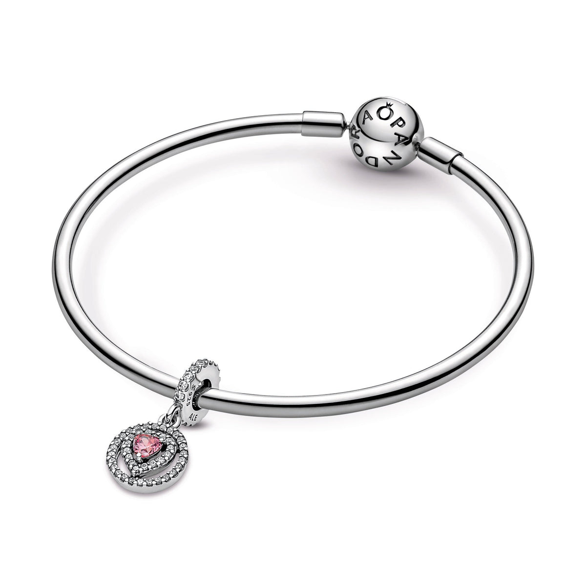 Dangle Charm – Sterling Silver – Sparkling Double Halo Heart