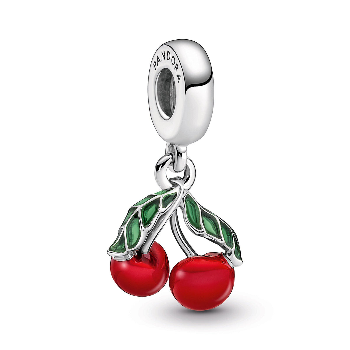 Dangle Charm – Sterling Silver – Asymmetrical Cherry Fruit