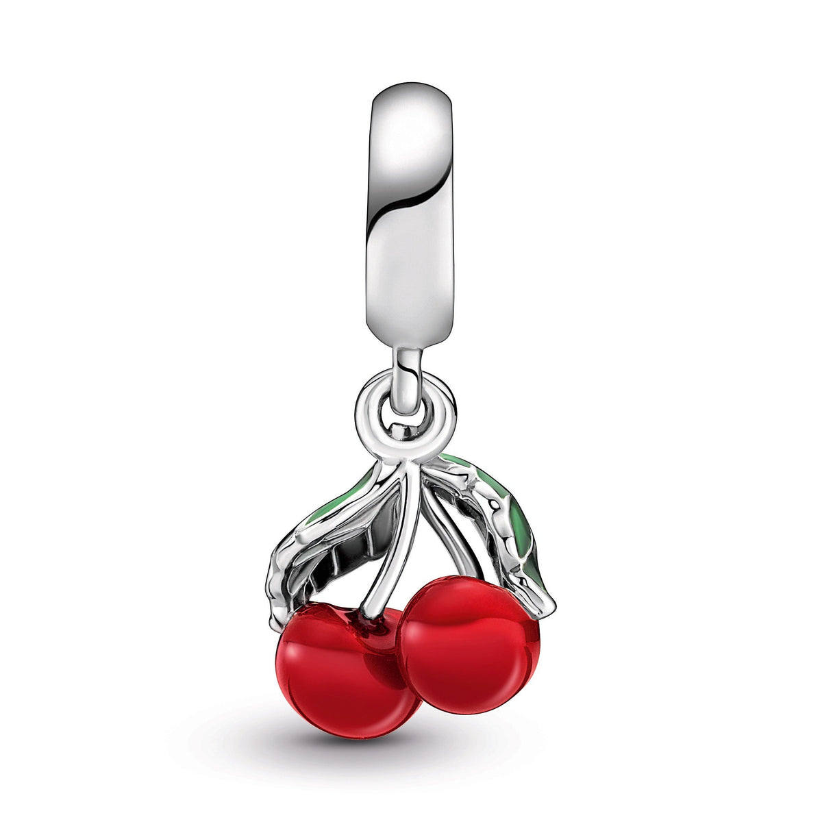 Dangle Charm – Sterling Silver – Asymmetrical Cherry Fruit