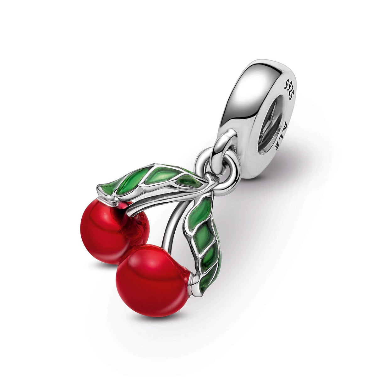 Dangle Charm – Sterling Silver – Asymmetrical Cherry Fruit