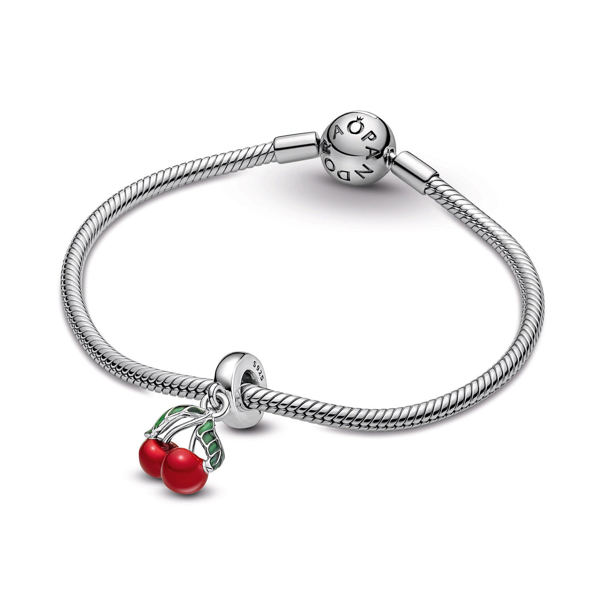 Dangle Charm – Sterling Silver – Asymmetrical Cherry Fruit