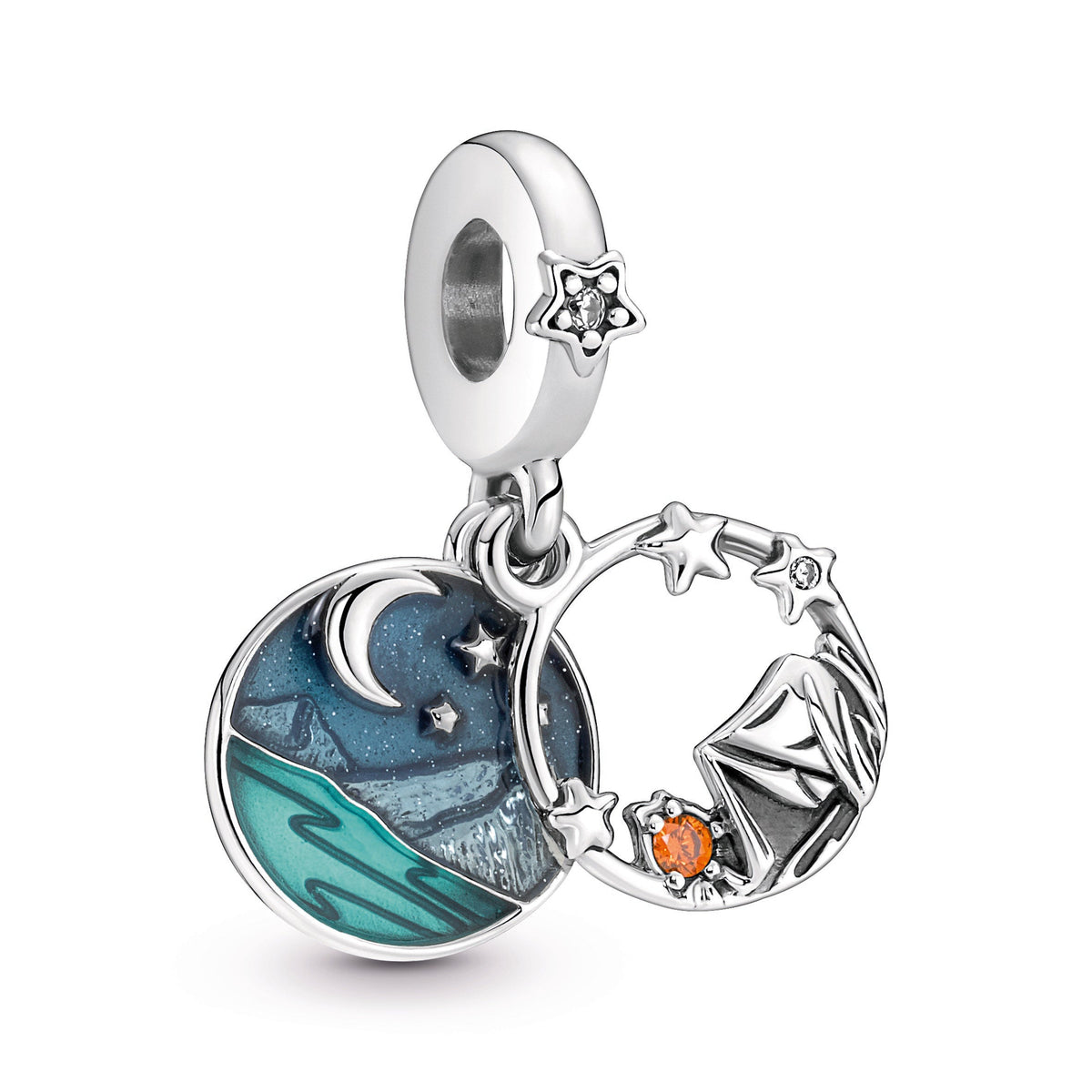Dangle Charm – Sterling Silver – Camping Night Sky Double