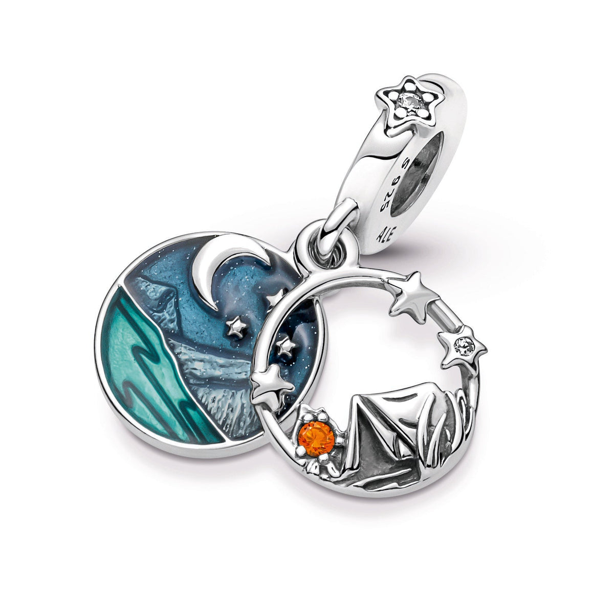 Dangle Charm – Sterling Silver – Camping Night Sky Double