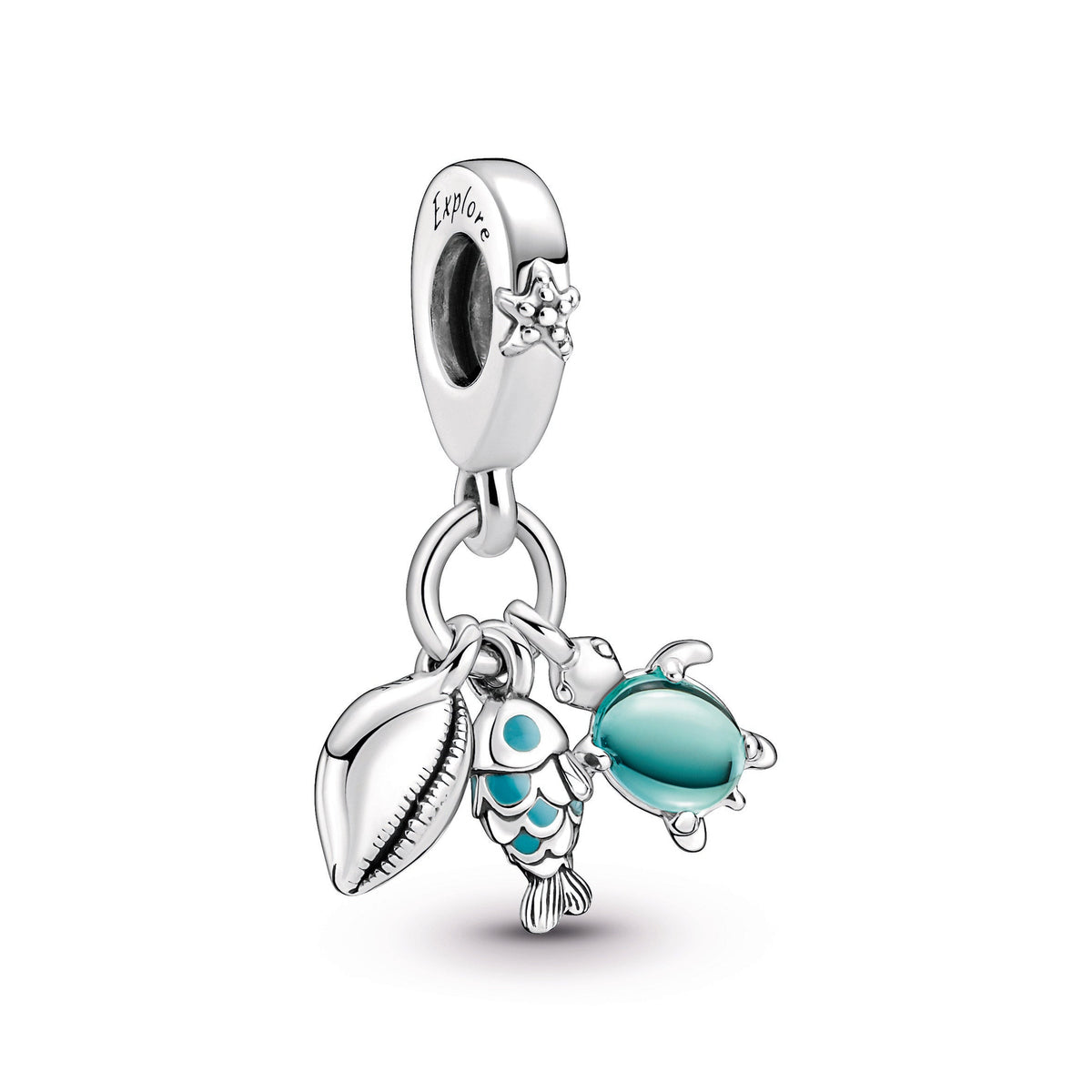 Dangle Charm – Sterling Silver – Fish, Sea Turtle & Conch Triple