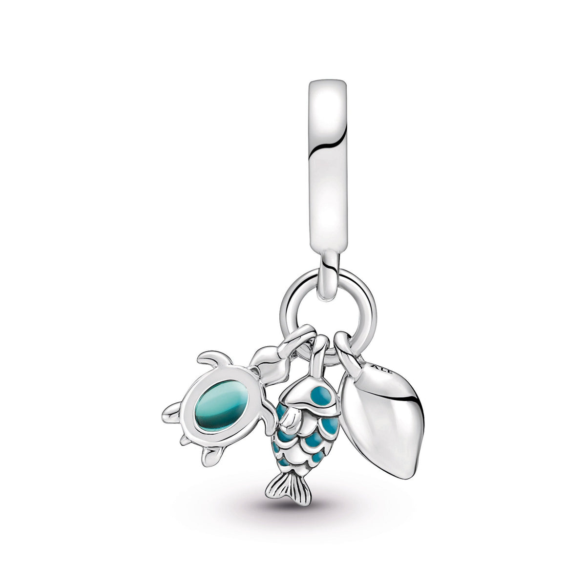Dangle Charm – Sterling Silver – Fish, Sea Turtle & Conch Triple