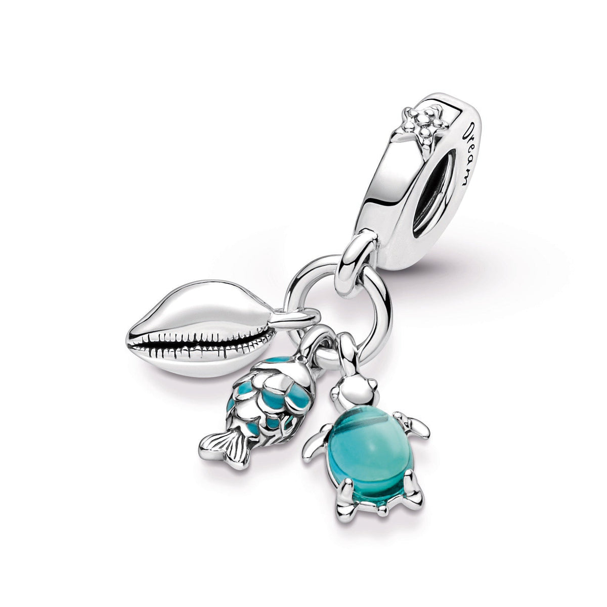 Dangle Charm – Sterling Silver – Fish, Sea Turtle & Conch Triple