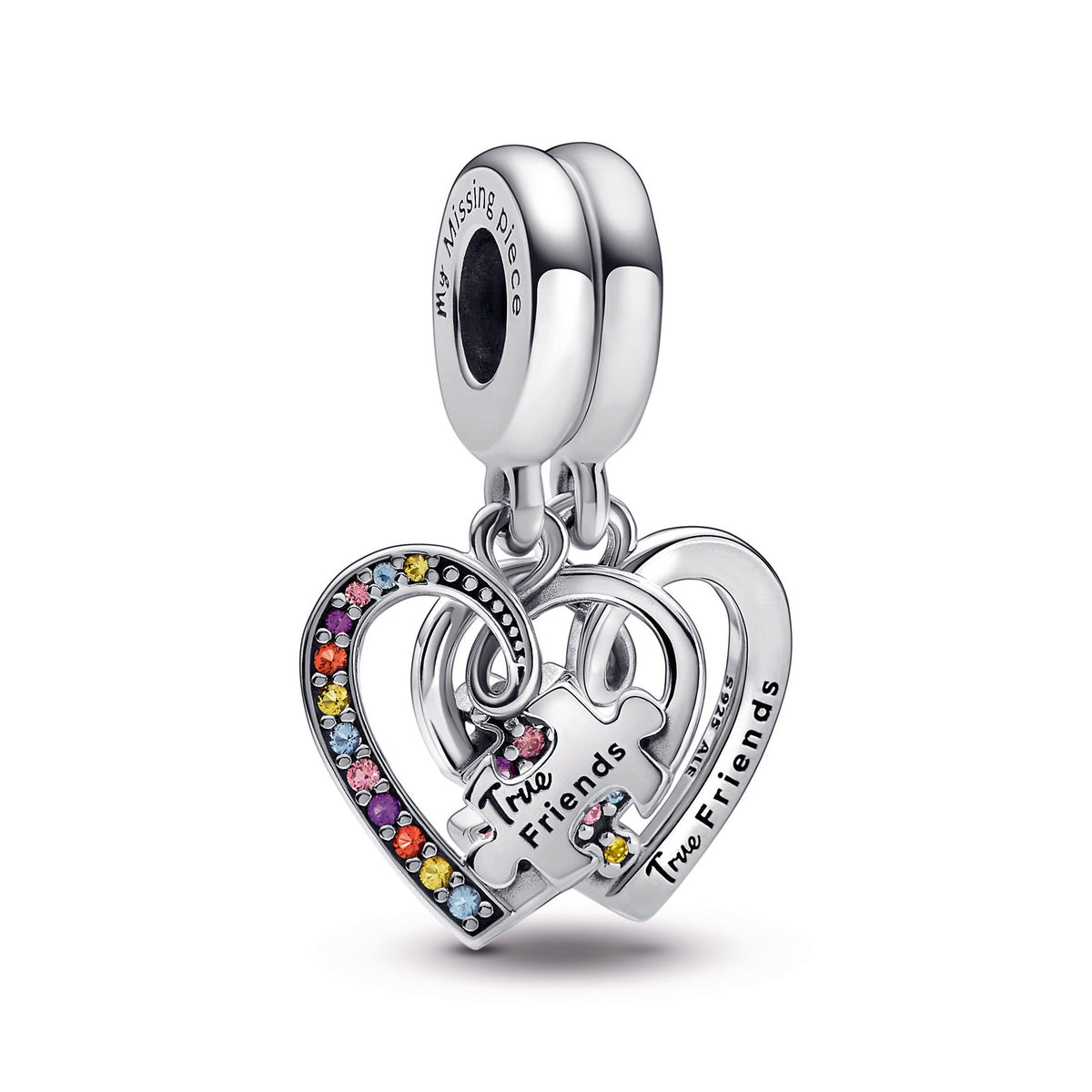 Dangle Charm – Sterling Silver – Puzzle Piece Hearts Splittable Friendship