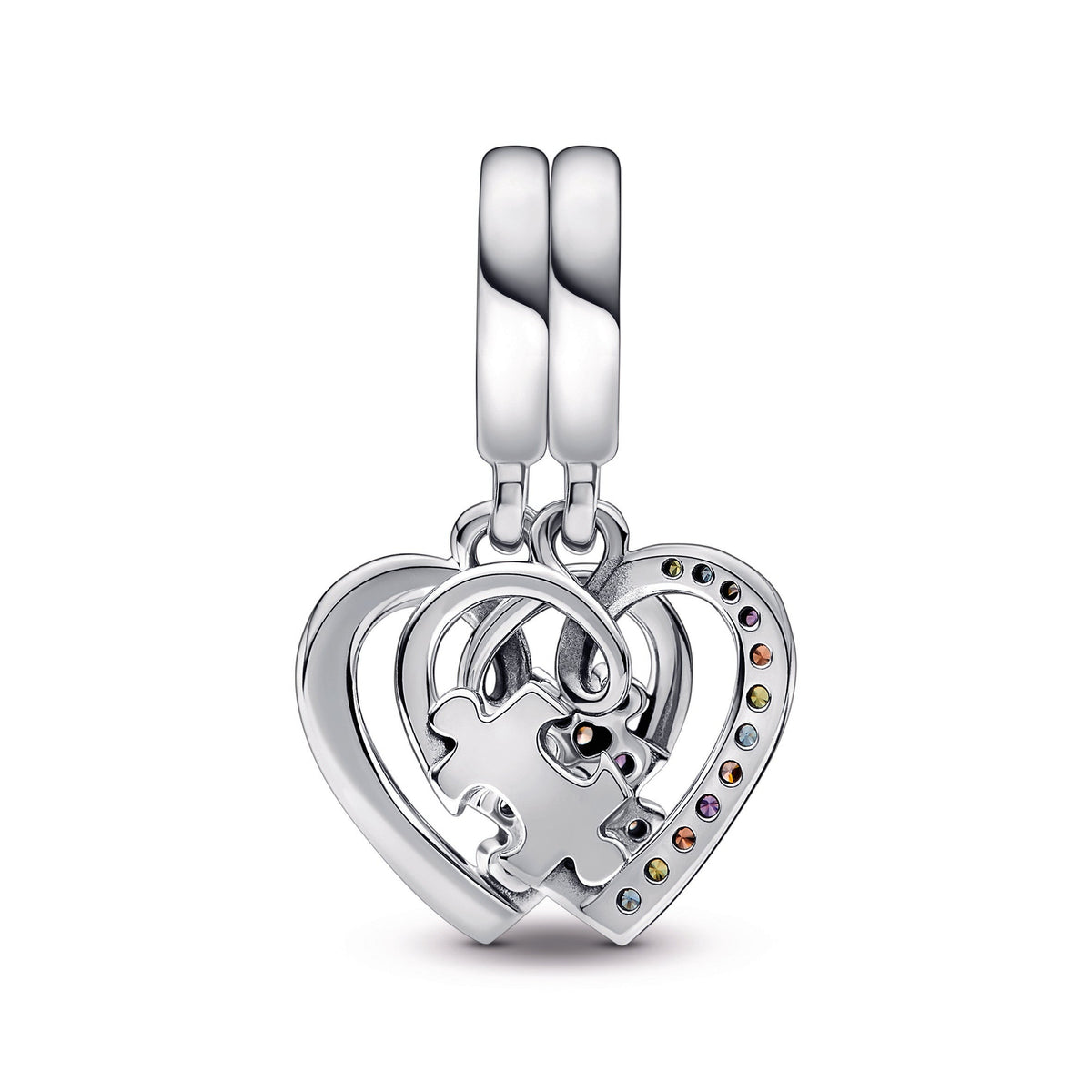 Dangle Charm – Sterling Silver – Puzzle Piece Hearts Splittable Friendship