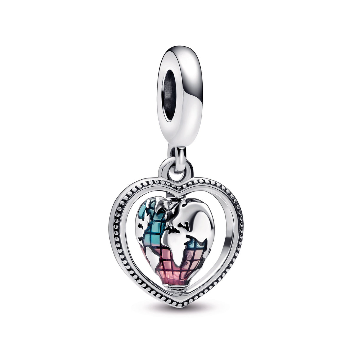 Dangle Charm – Sterling Silver – Family Spinning Heart Globe