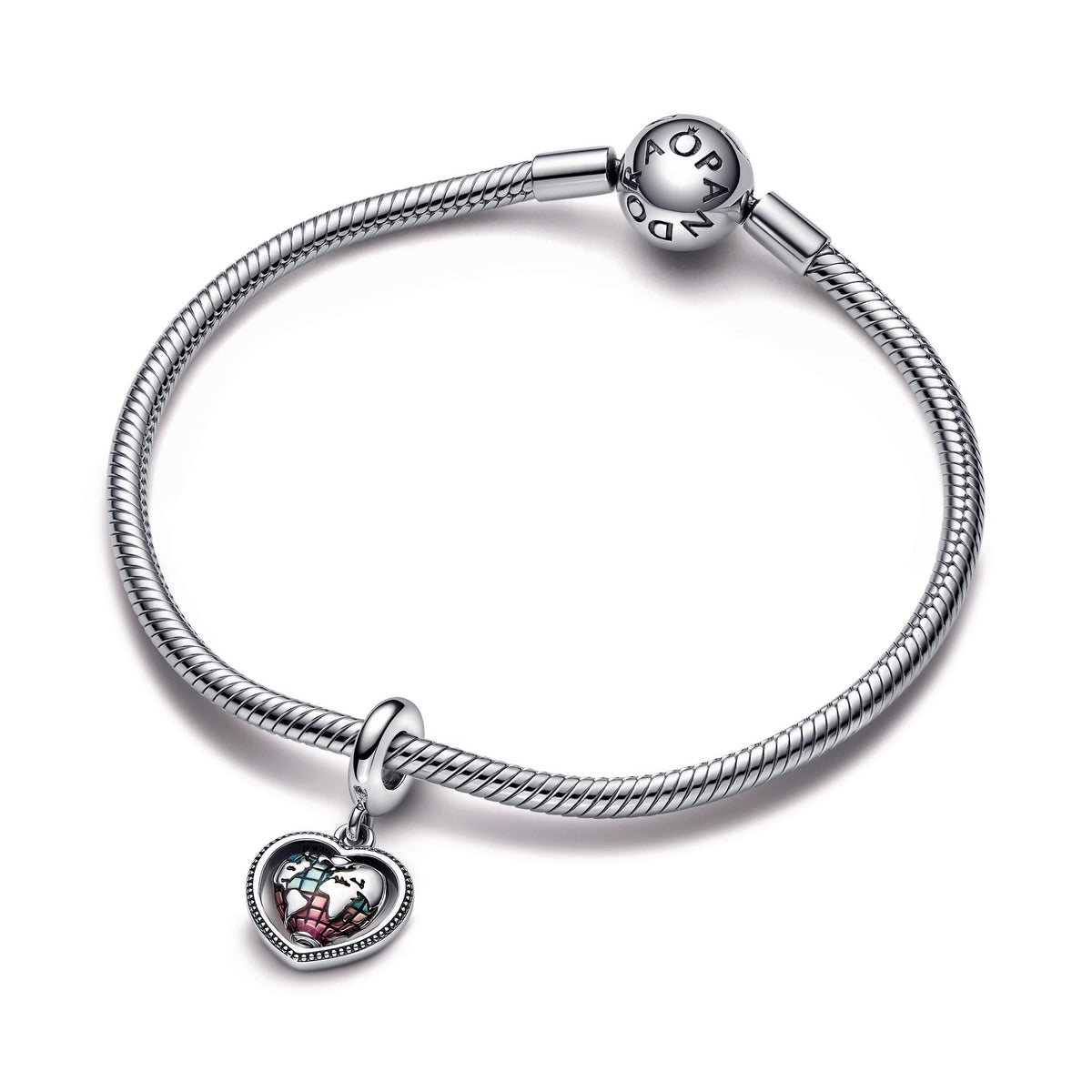 Dangle Charm – Sterling Silver – Family Spinning Heart Globe