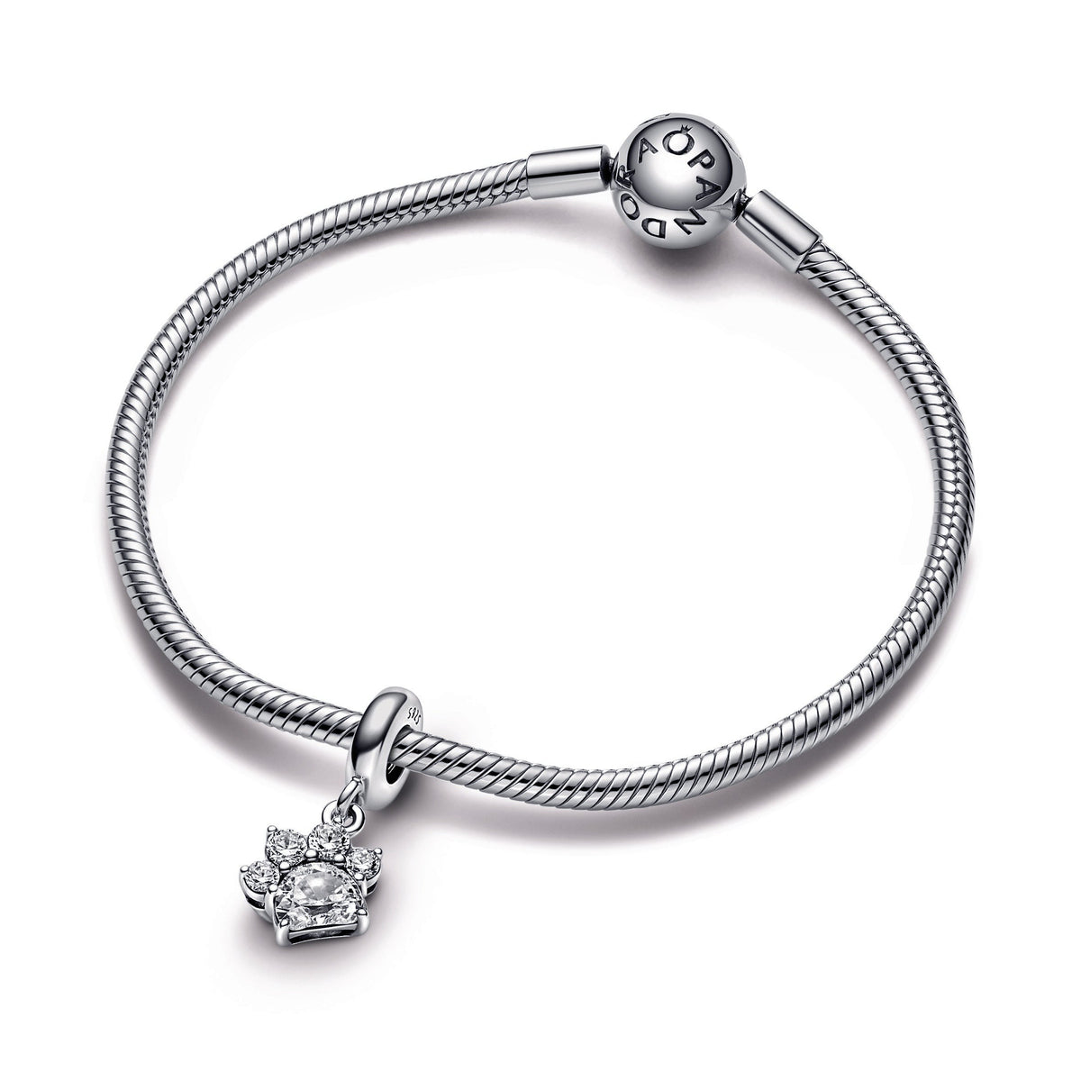Dangle Charm – Sterling Silver – Sparkling Pet Paw Print